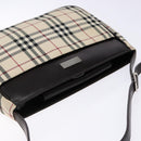 BURBERRY Nova Check Umhängetasche Canvas Beige Silber Auth 138176-6