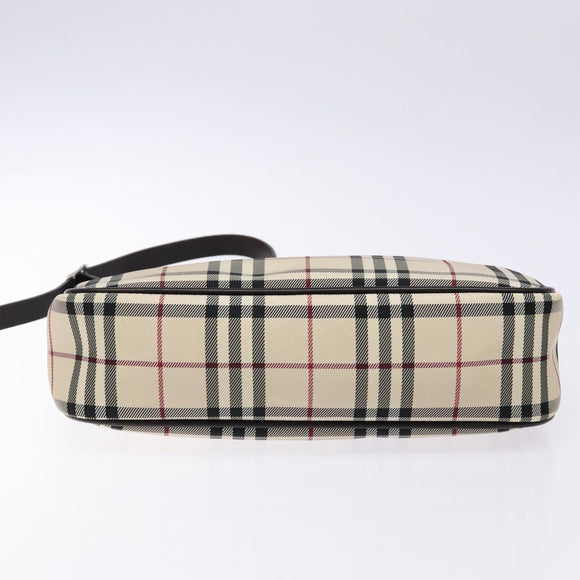 BURBERRY Nova Check Umhängetasche Canvas Beige Silber Auth 138176