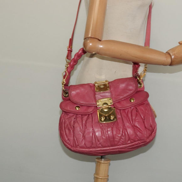 Miu Miu Matelasse Hand Bag Leather 2way Pink Gold Auth 138180