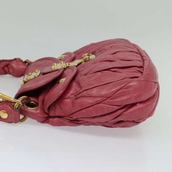 Miu Miu Matelasse Hand Bag Leather 2way Pink Gold Auth 138180