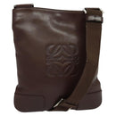 LOEWE Shoulder Bag Leather Brown Silver Auth 138181-1