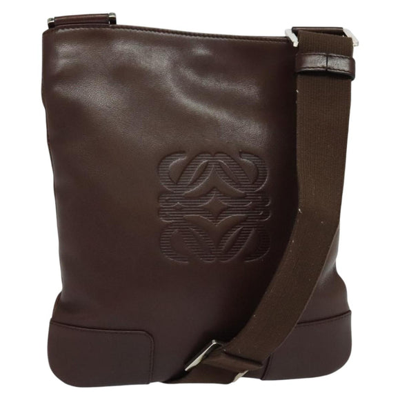 LOEWE Shoulder Bag Leather Brown Silver Auth 138181