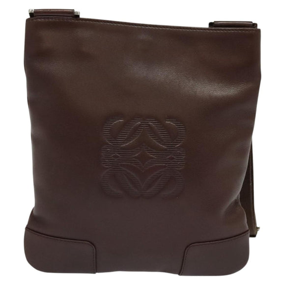 LOEWE Shoulder Bag Leather Brown Silver Auth 138181