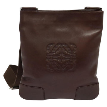 LOEWE Shoulder Bag Leather Brown Silver Auth 138181 - 0