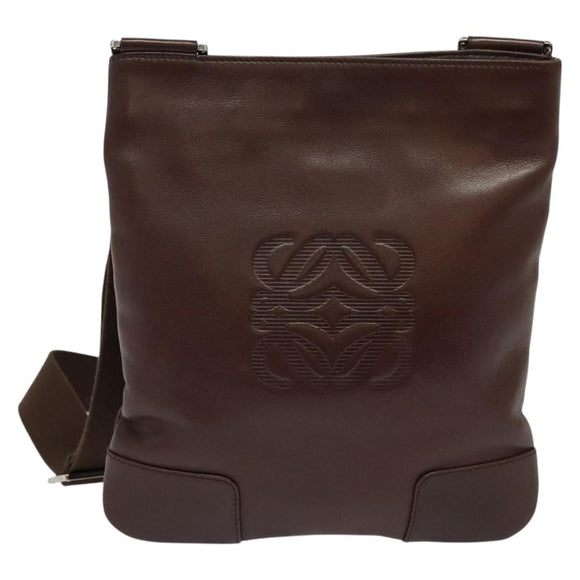 LOEWE Shoulder Bag Leather Brown Silver Auth 138181