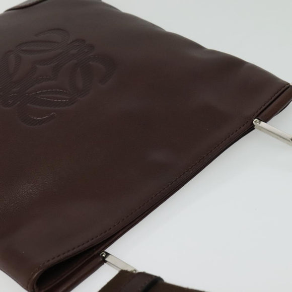 LOEWE Shoulder Bag Leather Brown Silver Auth 138181