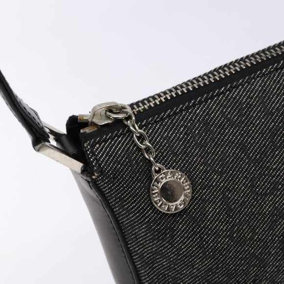 BVLGARI Logo Mania Shoulder Bag Canvas Black Silver Auth 138188