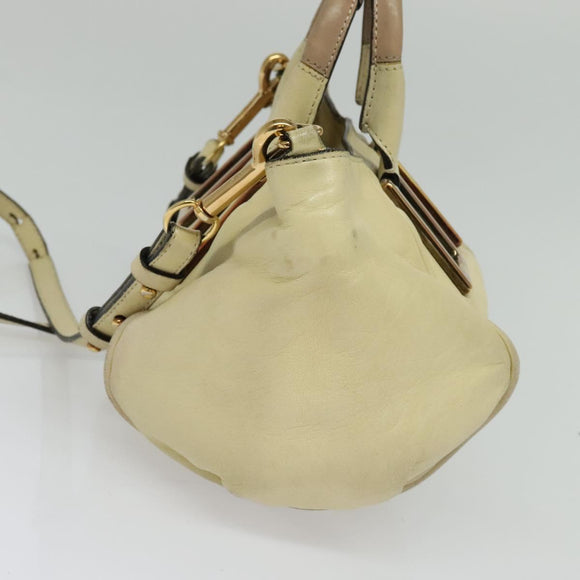 Chloe Etel Hand Bag Leather 2way Ivory Gold Auth 138190