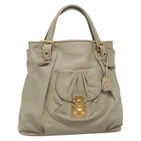 Miu Miu Tote Bag Leather Gray Gold Auth 138193