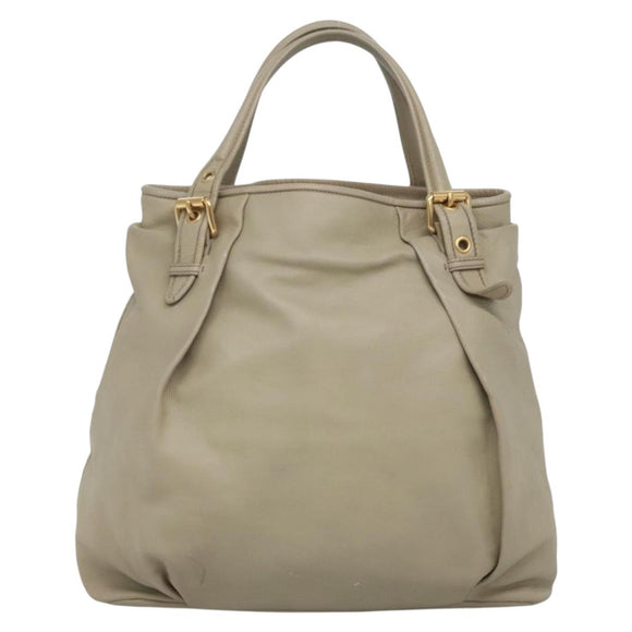 Miu Miu Tote Bag Leather Gray Gold Auth 138193
