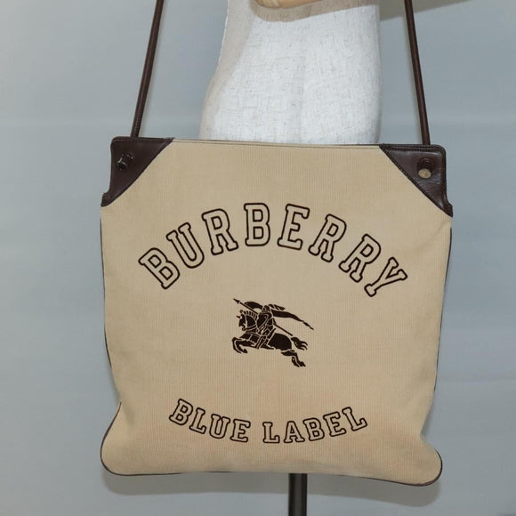 BURBERRY Blue Label Shoulder Bag Corduroy Beige Silver Auth 138201