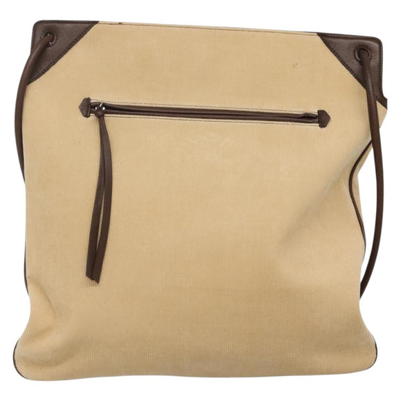 BURBERRY Blue Label Shoulder Bag Corduroy Beige Silver Auth 138201