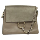 Chloe Fay Shoulder Bag Suede Leather Gray Gold Auth 138204-1
