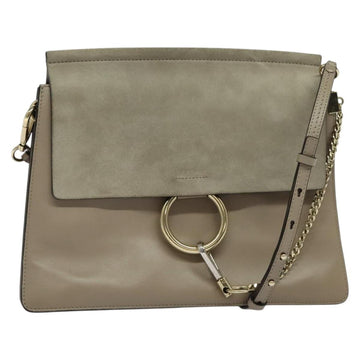 Chloe Fay Shoulder Bag Suede Leather Gray Gold Auth 138204