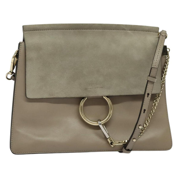 Chloe Fay Shoulder Bag Suede Leather Gray Gold Auth 138204