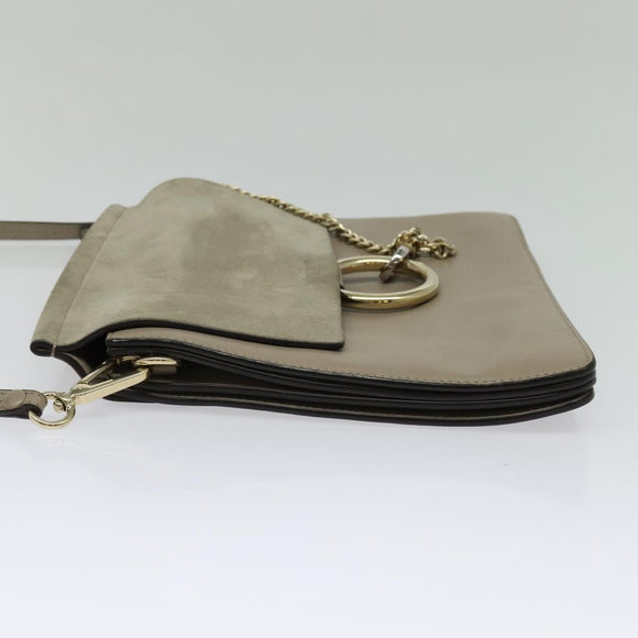 Chloe Fay Shoulder Bag Suede Leather Gray Gold Auth 138204