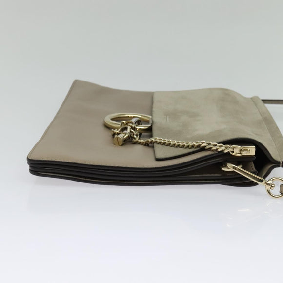 Chloe Fay Shoulder Bag Suede Leather Gray Gold Auth 138204