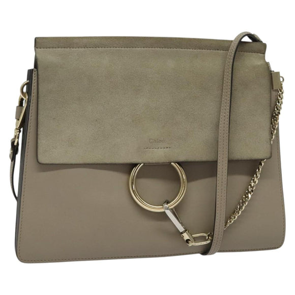 Chloe Fay Shoulder Bag Suede Leather Gray Gold Auth 138205