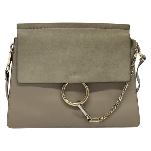 Chloe Fay Shoulder Bag Suede Leather Gray Gold Auth 138205