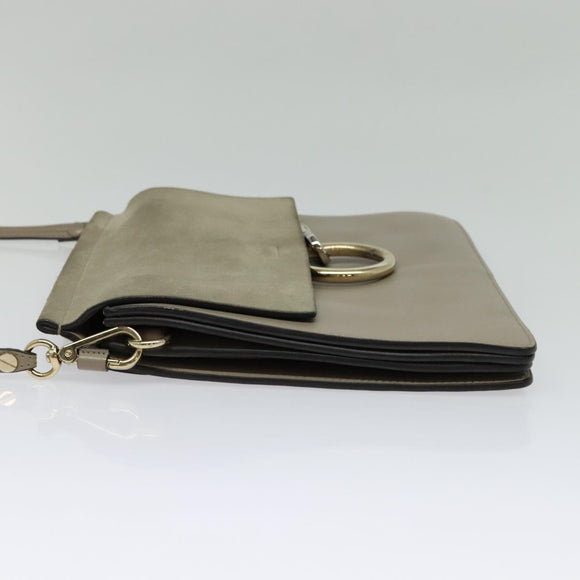 Chloe Fay Shoulder Bag Suede Leather Gray Gold Auth 138205