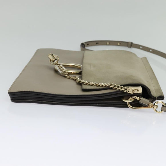 Chloe Fay Shoulder Bag Suede Leather Gray Gold Auth 138205