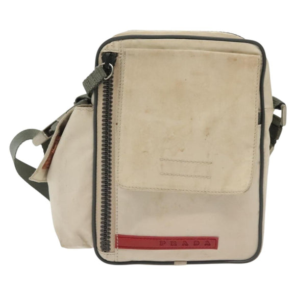 PRADA Sports Shoulder Bag Nylon White Silver Auth 138207
