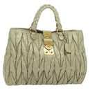 Miu Miu Matelasse Hand Bag Leather Ivory Gold Auth 138209-1