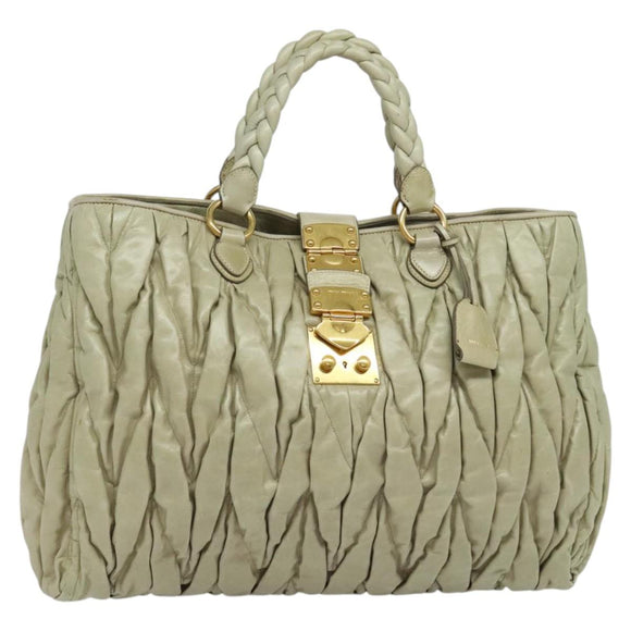 Miu Miu Matelasse Hand Bag Leather Ivory Gold Auth 138209