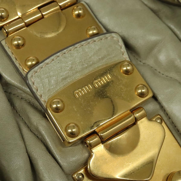 Miu Miu Matelasse Hand Bag Leather Ivory Gold Auth 138209