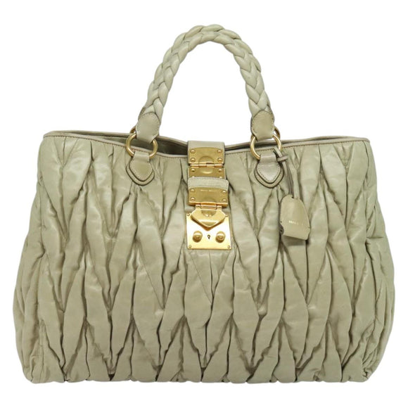 Miu Miu Matelasse Hand Bag Leather Ivory Gold Auth 138209