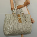 Miu Miu Matelasse Hand Bag Leather Ivory Gold Auth 138209-24