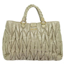 Miu Miu Matelasse Hand Bag Leather Ivory Gold Auth 138209-2