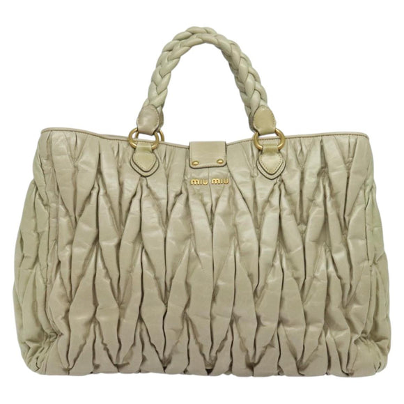 Miu Miu Matelasse Hand Bag Leather Ivory Gold Auth 138209