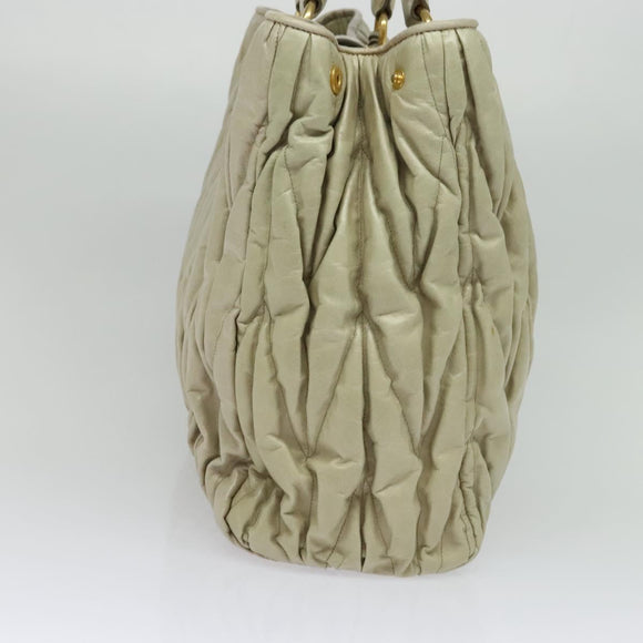 Miu Miu Matelasse Hand Bag Leather Ivory Gold Auth 138209