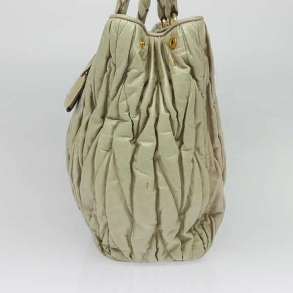 Miu Miu Matelasse Hand Bag Leather Ivory Gold Auth 138209
