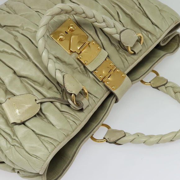 Miu Miu Matelasse Hand Bag Leather Ivory Gold Auth 138209