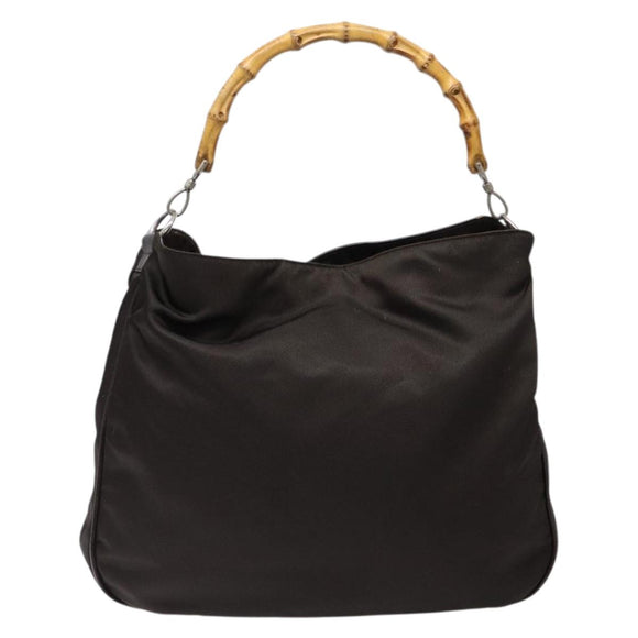 GUCCI Bamboo Shoulder Bag Nylon 2way Brown Silver 001 1553 1577 Auth 138216
