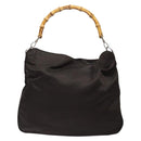 GUCCI Bamboo Shoulder Bag Nylon 2way Brown Silver 001 1553 1577 Auth 138216-2