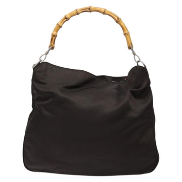 GUCCI Bamboo Shoulder Bag Nylon 2way Brown Silver 001 1553 1577 Auth 138216 - 0
