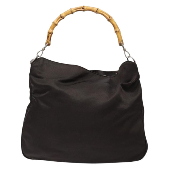 GUCCI Bamboo Shoulder Bag Nylon 2way Brown Silver 001 1553 1577 Auth 138216