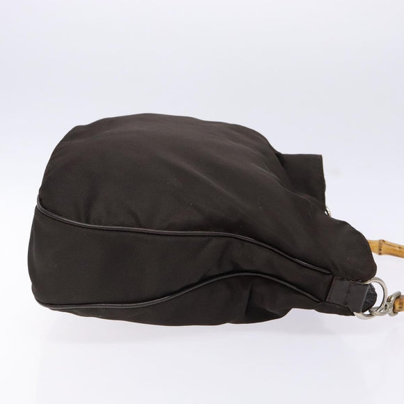 GUCCI Bamboo Shoulder Bag Nylon 2way Brown Silver 001 1553 1577 Auth 138216