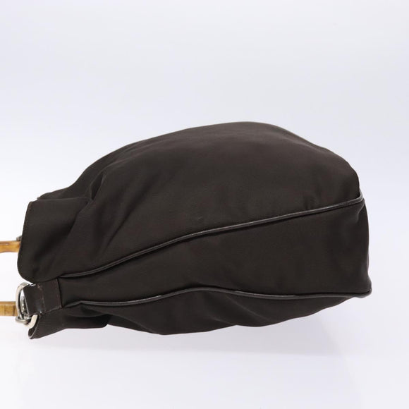 GUCCI Bamboo Shoulder Bag Nylon 2way Brown Silver 001 1553 1577 Auth 138216