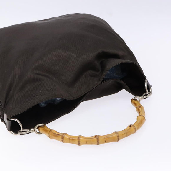 GUCCI Bamboo Shoulder Bag Nylon 2way Brown Silver 001 1553 1577 Auth 138216