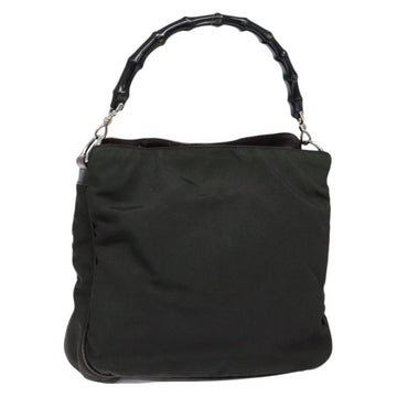 GUCCI Bamboo Shoulder Bag Nylon Khaki Silver 001 1638 Auth 138217