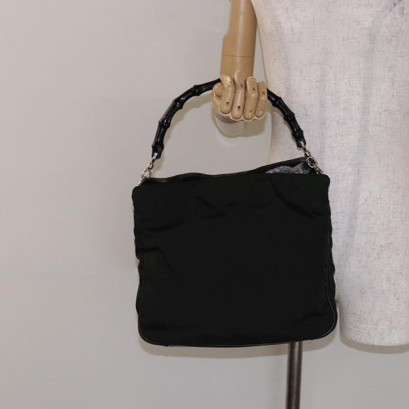 GUCCI Bamboo Shoulder Bag Nylon Khaki Silver 001 1638 Auth 138217