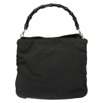 GUCCI Bamboo Shoulder Bag Nylon Khaki Silver 001 1638 Auth 138217 - 0