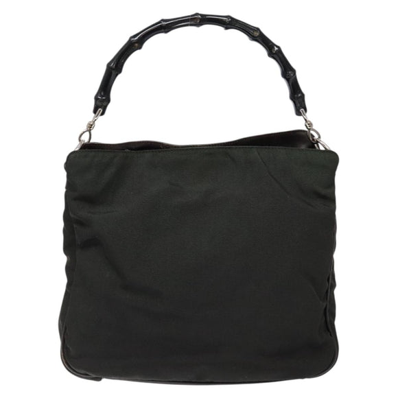 GUCCI Bamboo Shoulder Bag Nylon Khaki Silver 001 1638 Auth 138217
