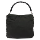GUCCI Bamboo Shoulder Bag Nylon Khaki Silver 001 1638 Auth 138217-3