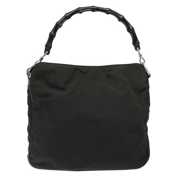 GUCCI Bamboo Shoulder Bag Nylon Khaki Silver 001 1638 Auth 138217