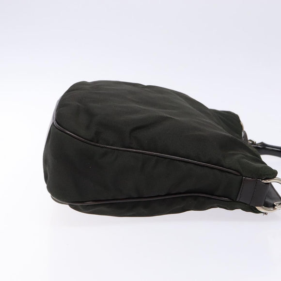 GUCCI Bamboo Shoulder Bag Nylon Khaki Silver 001 1638 Auth 138217